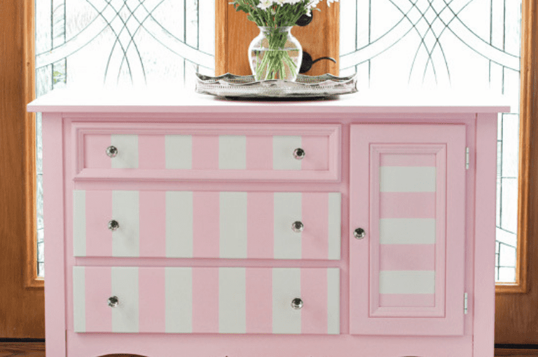 How To Paint A Pink And White Striped, White Dresser For Girls Room
