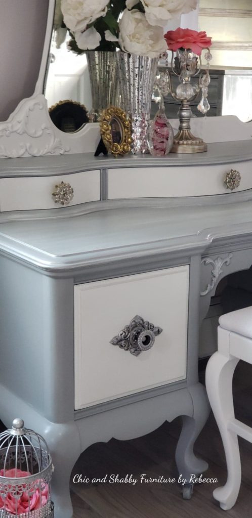 How To Paint A Stunning Silver Vanity, Painted Vintage Vanity Furniture