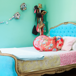 Boho Bedroom with teal wall