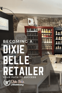 A Dixie Belle retail display in the background with the words BECOMING A DIXIE BELLE RETAILER A PATH TO SUCCESS printed on the left side.