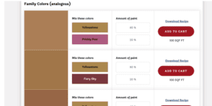 A screenshot of paint colors from the Dixie Belle color lab